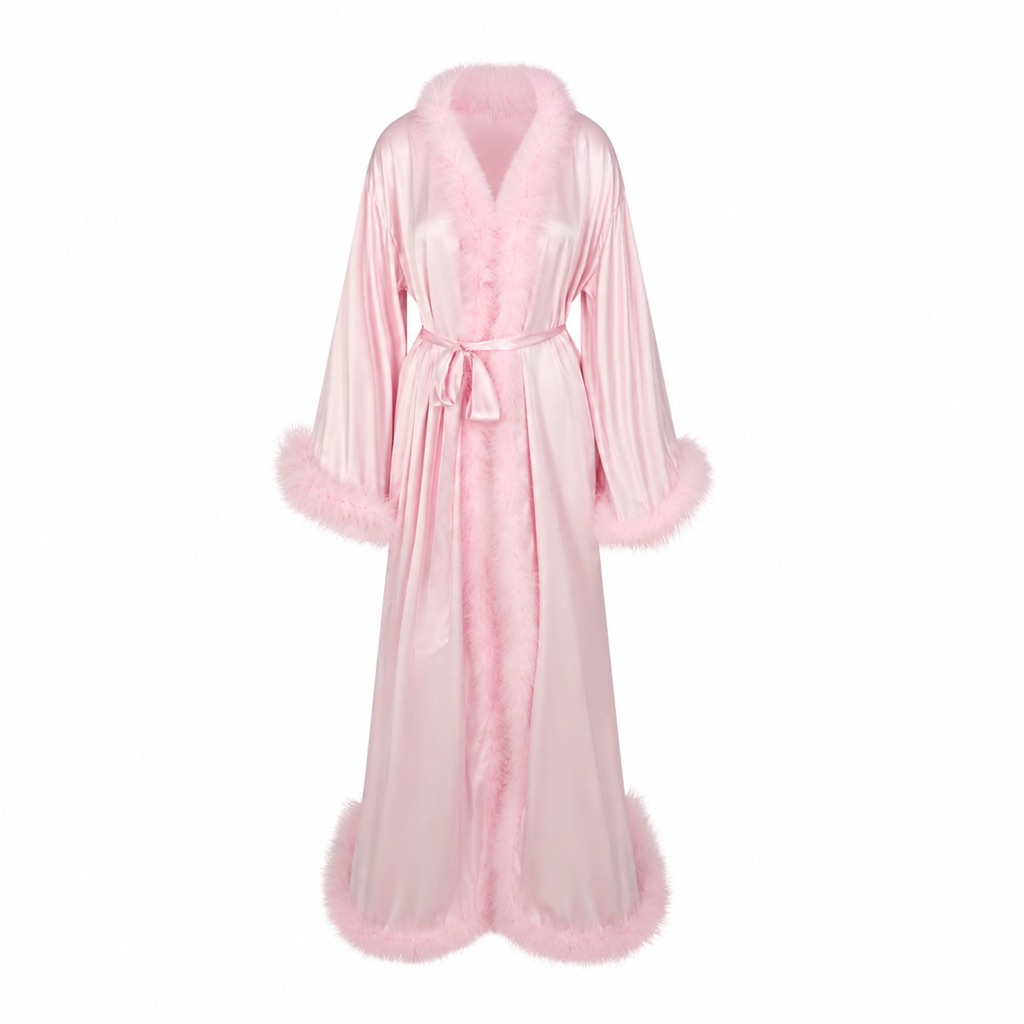 Skims Silk Feather Trim Long Robe — image 4 of 8